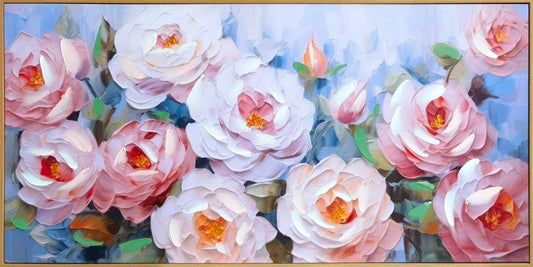 Floral Garden Hand Painting Picture w. Natural wood colour PS Frame