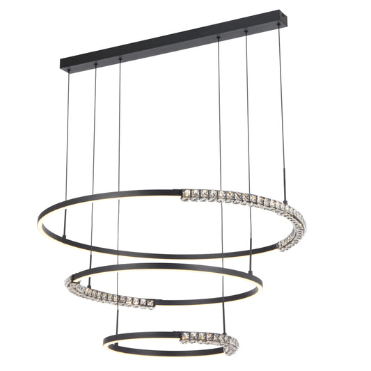 TFS 3TIER PENDANT 80wLED D:800+580+380 H:30 CAB.3M BLACK SAND/ CRYSTAL