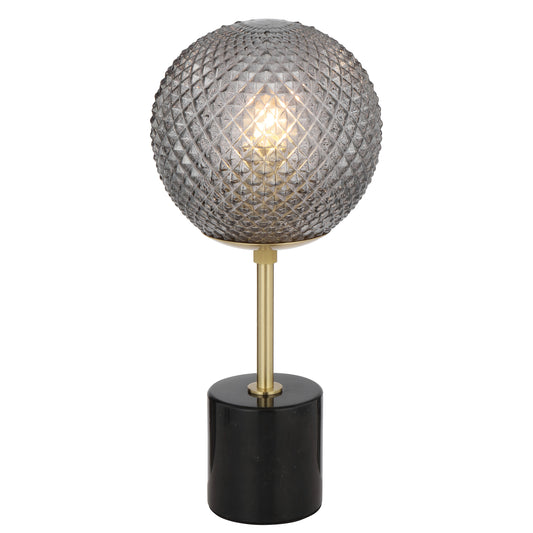 TFS TABLE LAMP 25wE27max D:190 H:415 inline swtch BLACK MARBLE/SMOKE GLASS