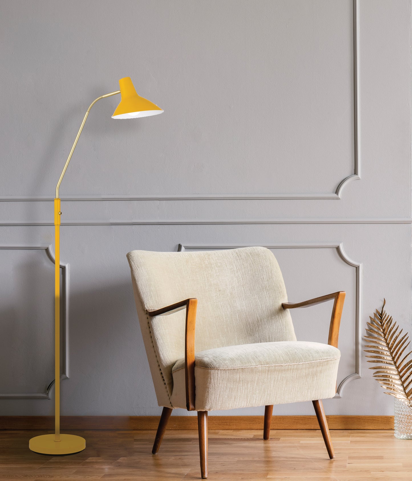 TFS FLOOR LAMP 25wE27max H:1580 D:230 YELLOW/ BRS MATT/YELLOW ROCKET SWITCH