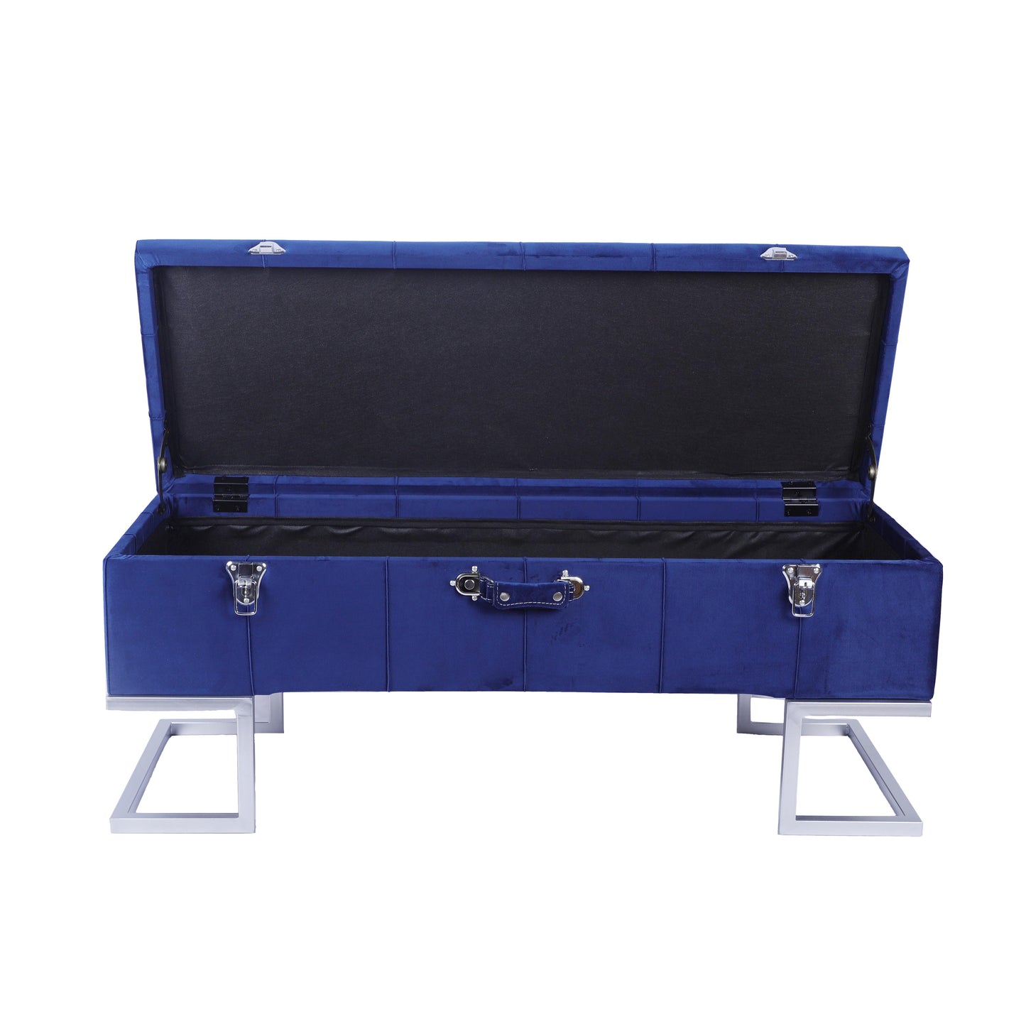 KD Storage Ottoman in Velvet Dark Blue in silver iron base