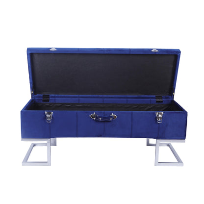 KD Storage Ottoman in Velvet Dark Blue in silver iron base