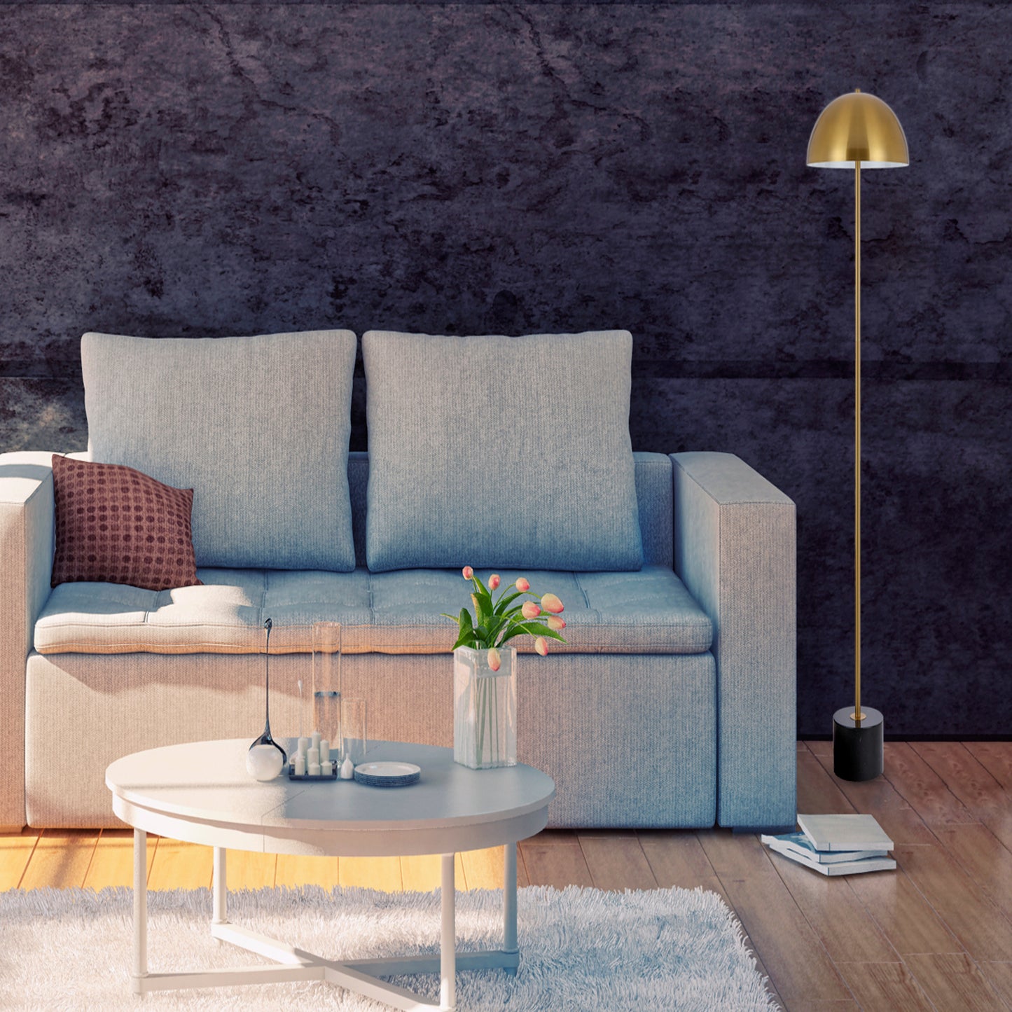 Modesto TFS FLOOR LAMP 2x25wE27max D:300 H:1500 cable2.0 foot swt BLACK MARBLE/ANT GOLD