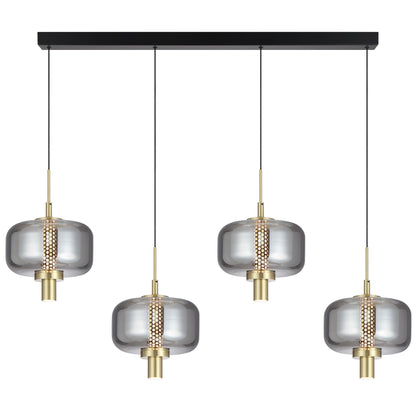 Cadiz TFS 4LT BAR PENDANT 4*8wLED 3000K DIM cab.2m 1050Lm L1170 D180 H275 GOLD/SMOKE