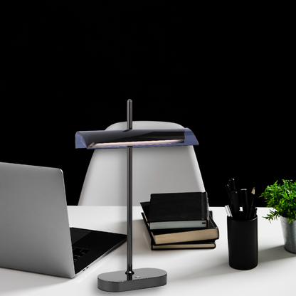 TFS TABLE LAMP 8wLED L250 H80 H400 3000K 3STEPTOUCH SWTCH DIM GUN METAL / SMOKE