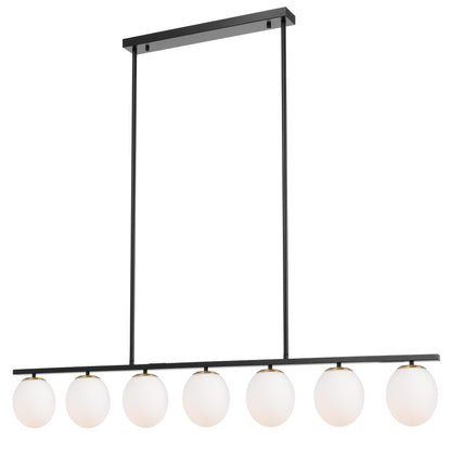 TFS 7LT PENDANT 7x25wE27 L:1500 H:1750 BLACK&OPAL GLASS ROD:2*600+1*300