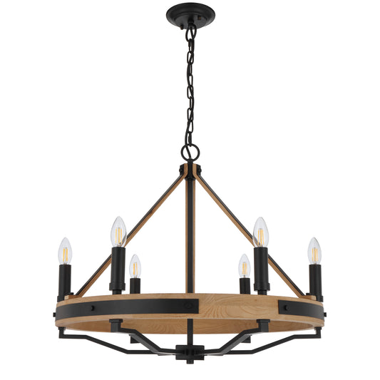 Varna TFS 6 LTS PENDANT 6*25wE14 D:660 H:560 2m CHAIN BLACK MATT / ASHTREE WOOD