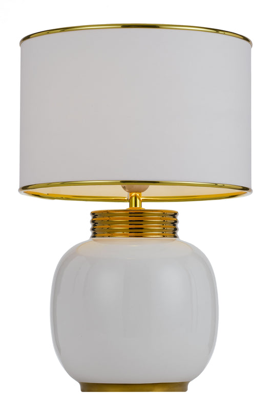 TFS CERAMIC TABLE LAMP 25wE27max H:425 D:285 WHITE/WHITE/GOLD TRIM