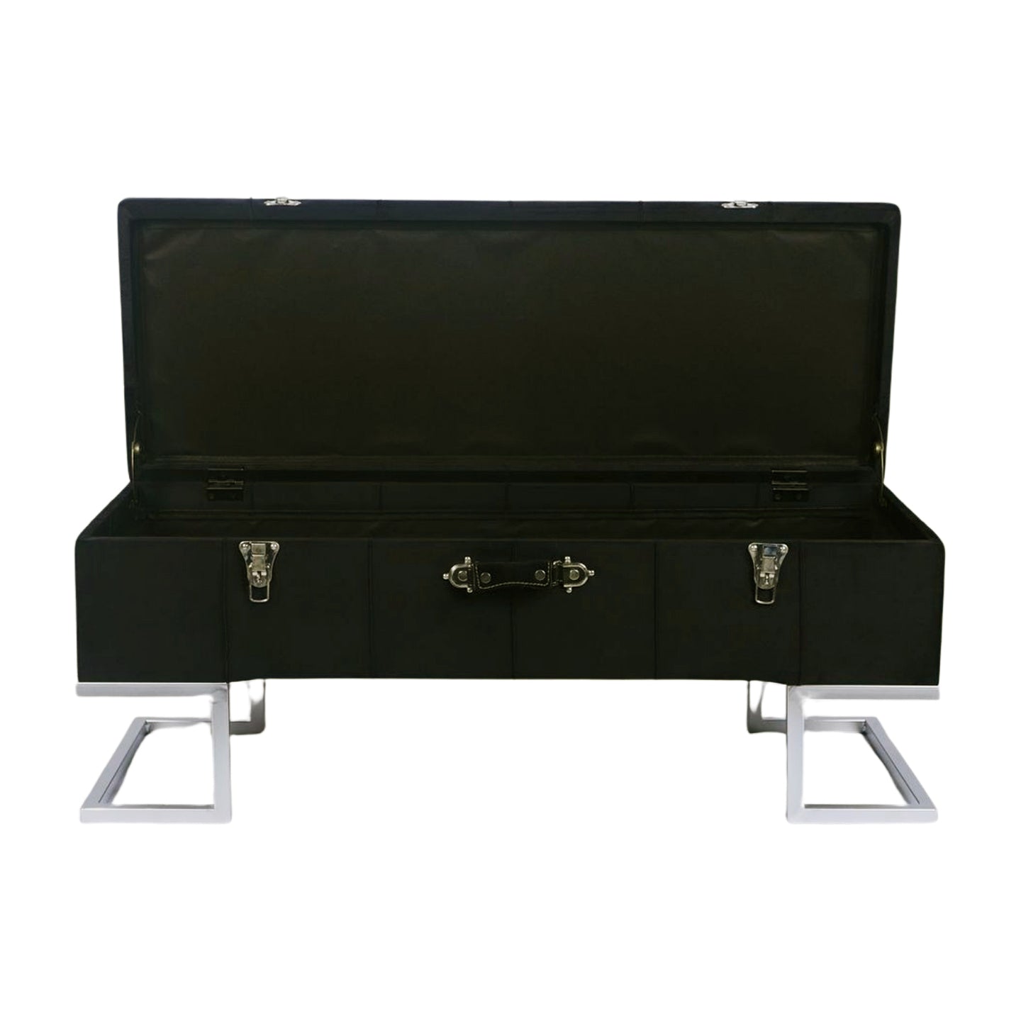 KD Storage Ottoman in Velvet Black in Silver iron base