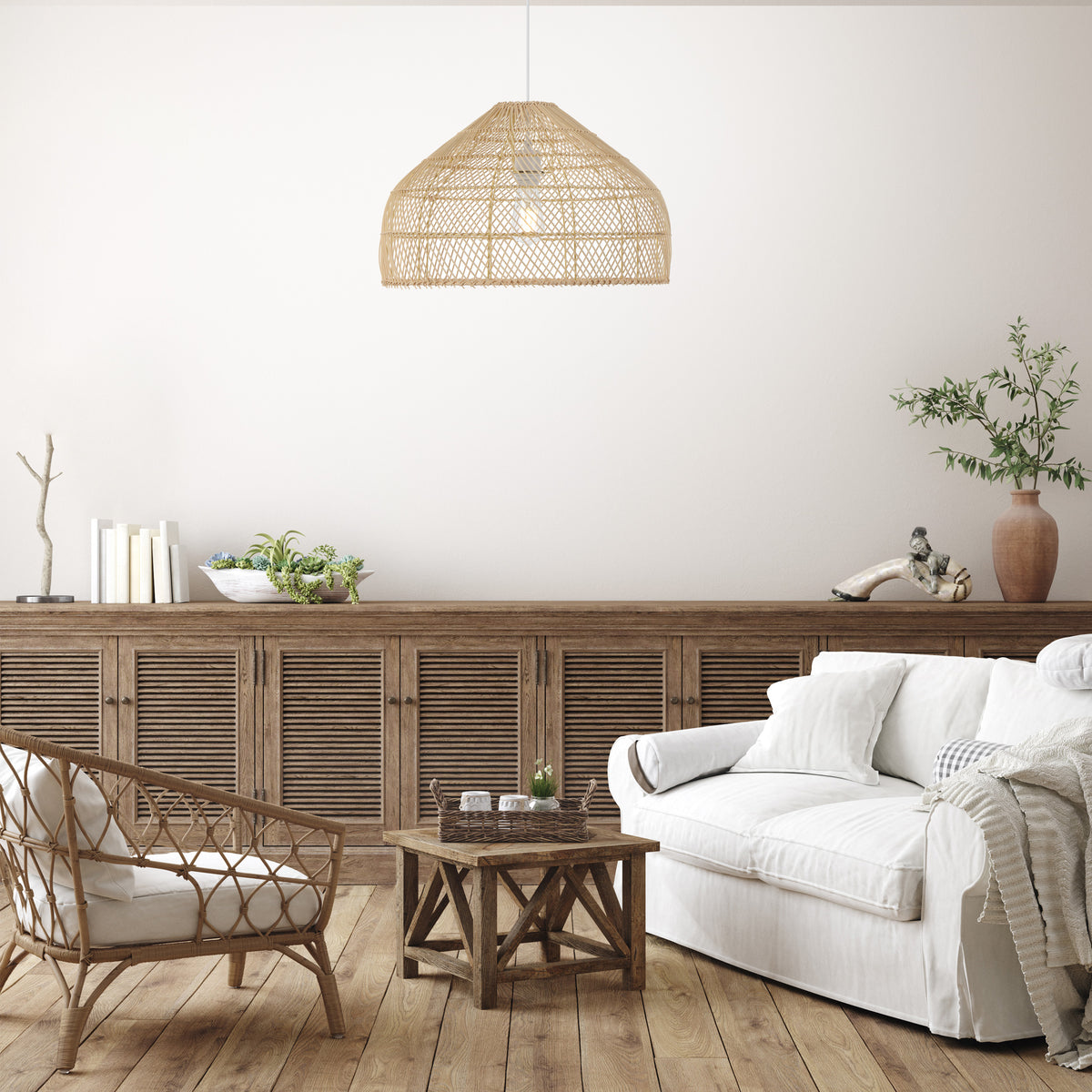 TFS 50 PENDANT 25wE27max D500 H300 cab1.5m NATURAL RATTAN