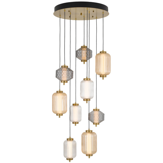Padua TFS PENDANT 9LT 43wLED 3000K NoDIM 2WAY D500 3M 1057Lm BRASS/AMBER SMOKE CLEAR