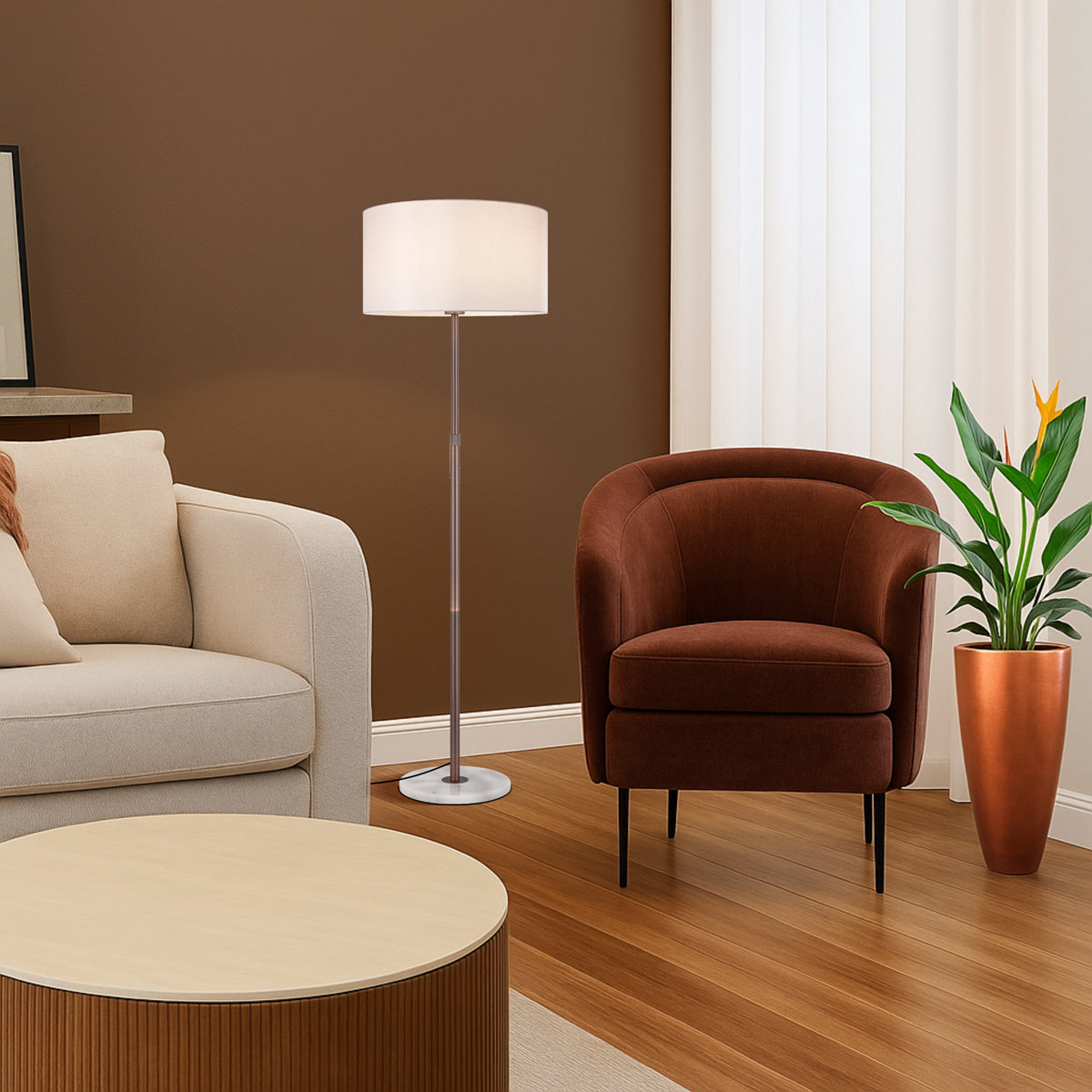 TFS FLOOR LAMP 25wE27max H:1600max D:400 foot switch WHITE MARBLE / BRONZE / IVORY