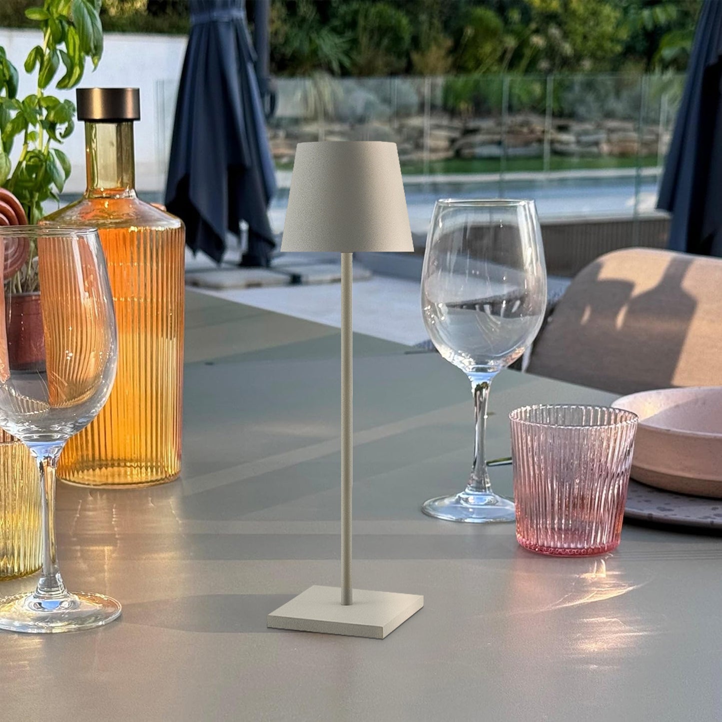 TFS RECHARGEABLE TABLE LAMP 3wLED D108 H380 IP54 1.5M 3000 K 300LM 2X2000mah GREY SAND
