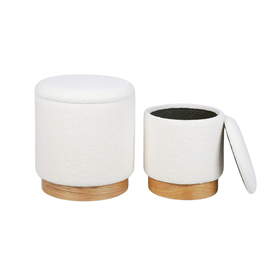 White Sherpa Fur Wood Base Storage Ottoman