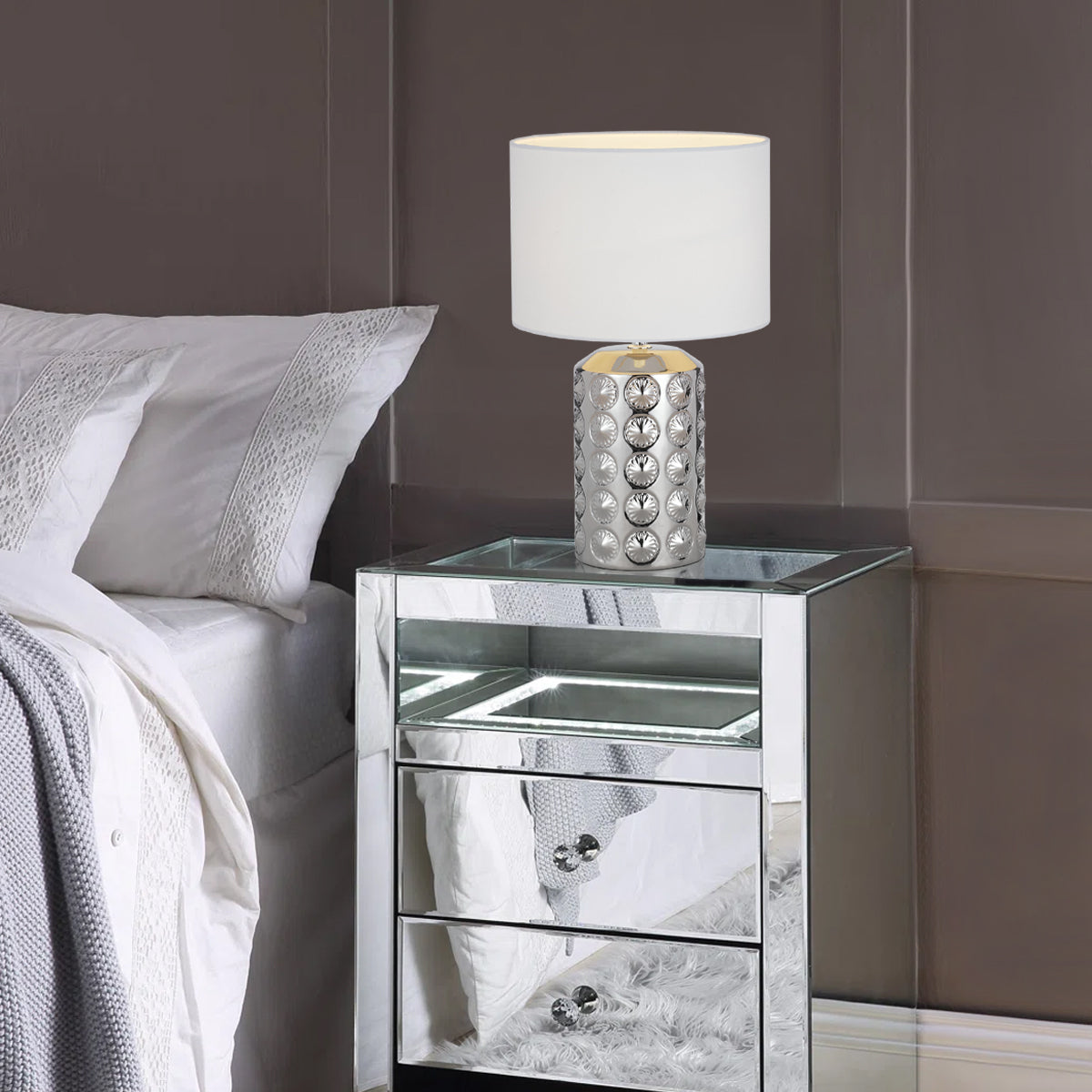 TFS CERAMIC TABLE LAMP 25wE27max H:400 D:240 SILVER/WHITE