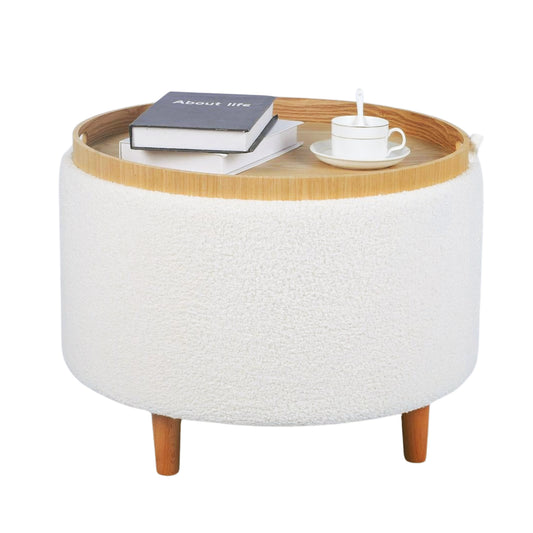 White Sherpa Fur Storage Table With Tray
