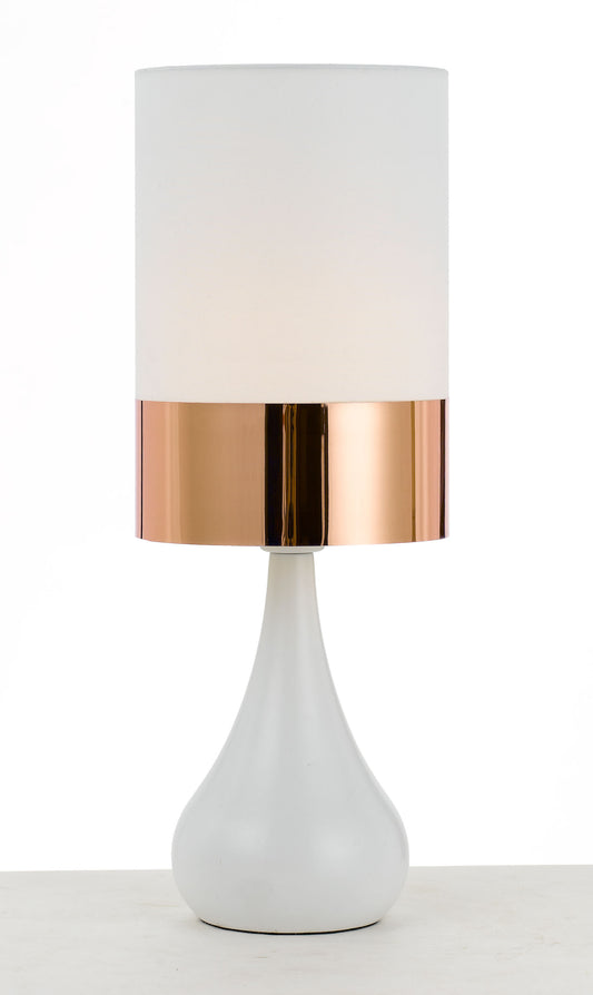 TFS CERAMIC TABLE LAMP 25wE14max D:150 H:410 WHITE/COPPER