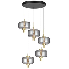 Almeria TFS 5-Light Pendant – Gold & Smoke Glass