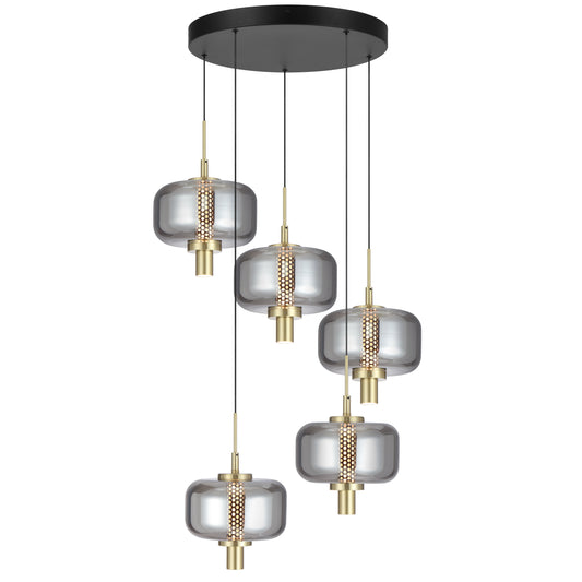 Almeria TFS 5LT PENDANT 5*8wLED 3000K DIM cab.3m 1450Lm D580 H275 GOLD/SMOKE