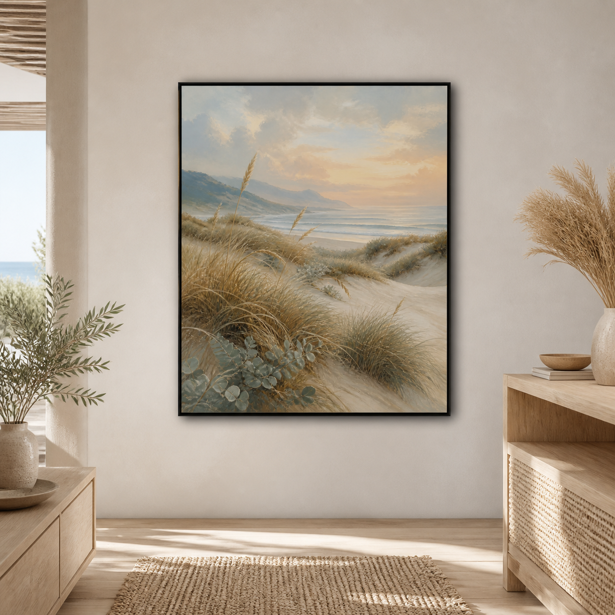 Dune Grass Morning black floating frame canvas