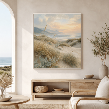 Dune Grass Morning white floating frame canvas