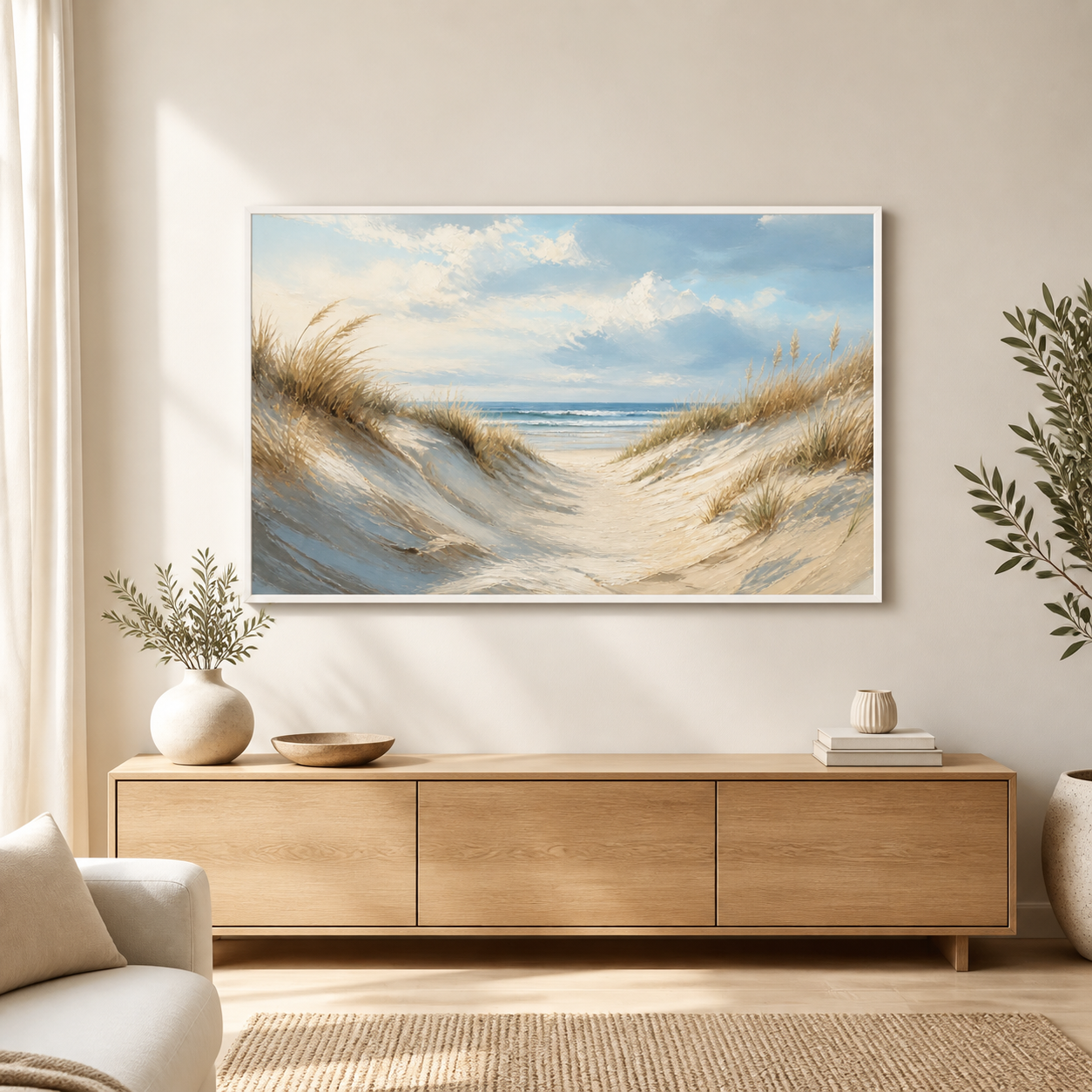 Dune Passage white floating frame landscape lifestyle view