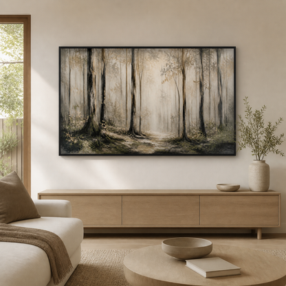 Forest Stillness black floating frame landscape lifestyle view