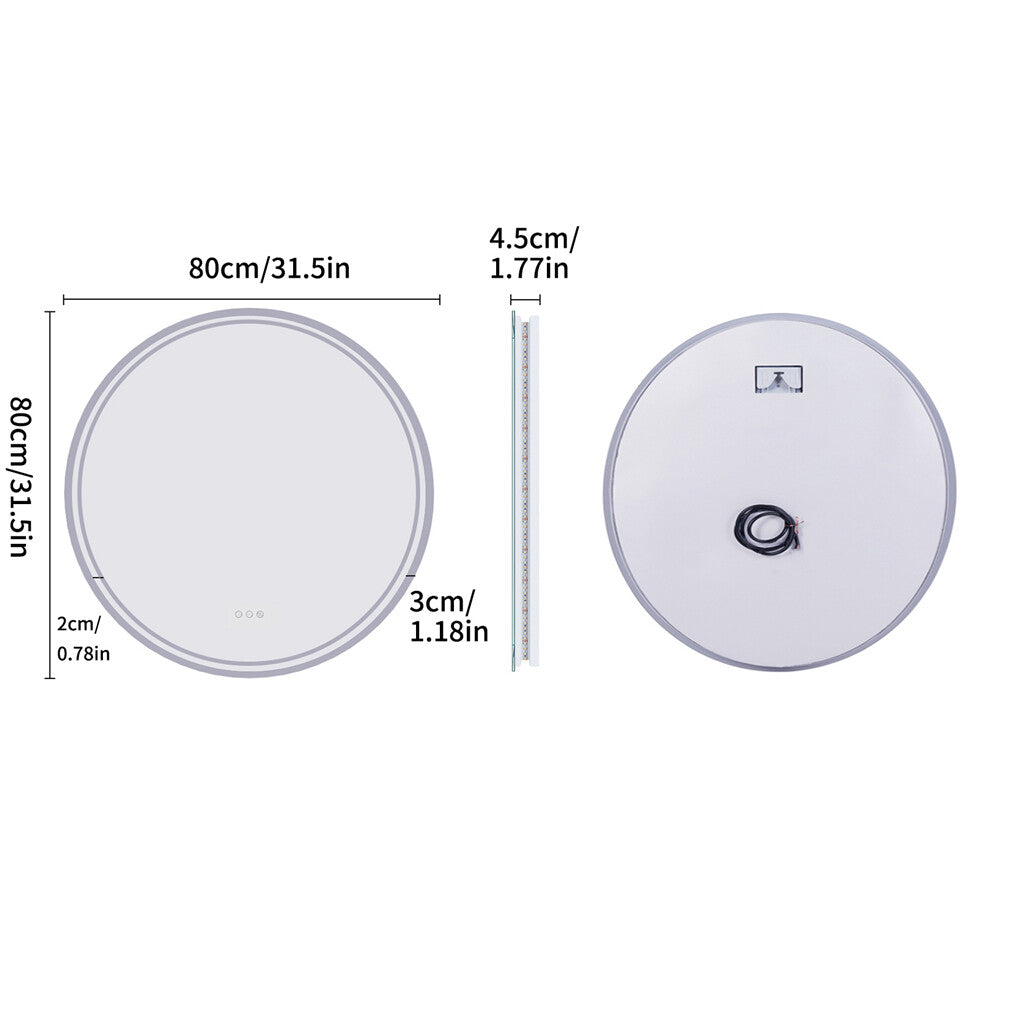 Large Round LED Bathroom Mirror Anti Fog Dimmable Vanity Mirror