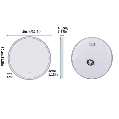 Large Round LED Bathroom Mirror Anti Fog Dimmable Vanity Mirror