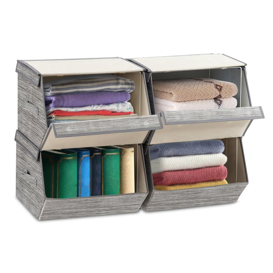 Large Stackable Storage Bins with Lids — Set of 4