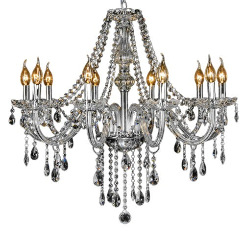 Luxurious Clear Silver 10-Head Chandelier