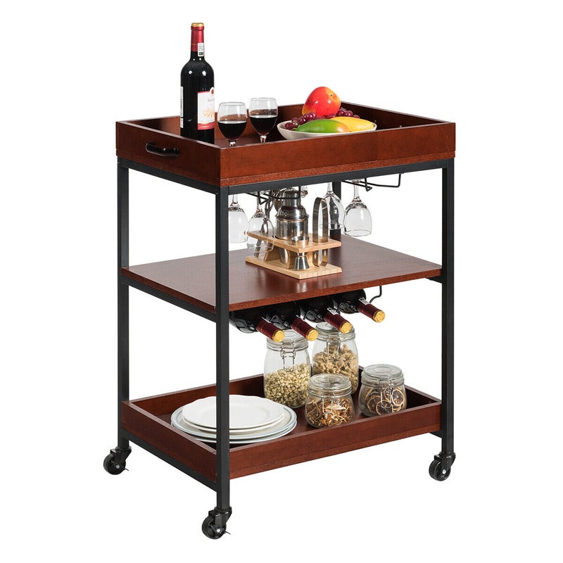 Shop Kitchen Utility Trolley – 3-Tier & Glass Holder