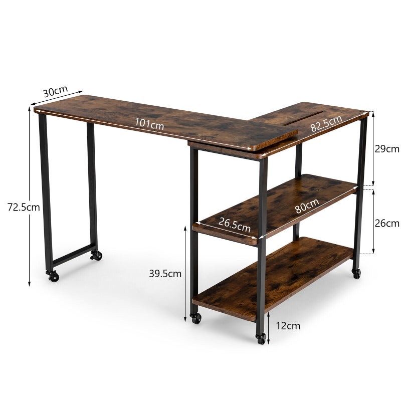 rustic-brown-sofa-side-table-360-degree-rotating-with-storage-shelf-and-wheels