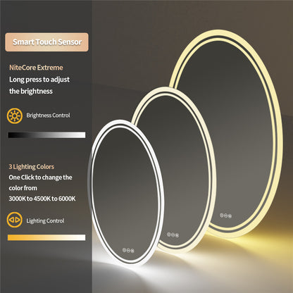 Oval backlit LED bathroom mirror, lit detail