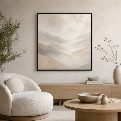 Mist Between Hills black floating frame canvas