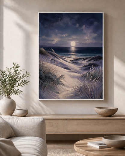 Moonlit Dunes canvas in a white floating frame