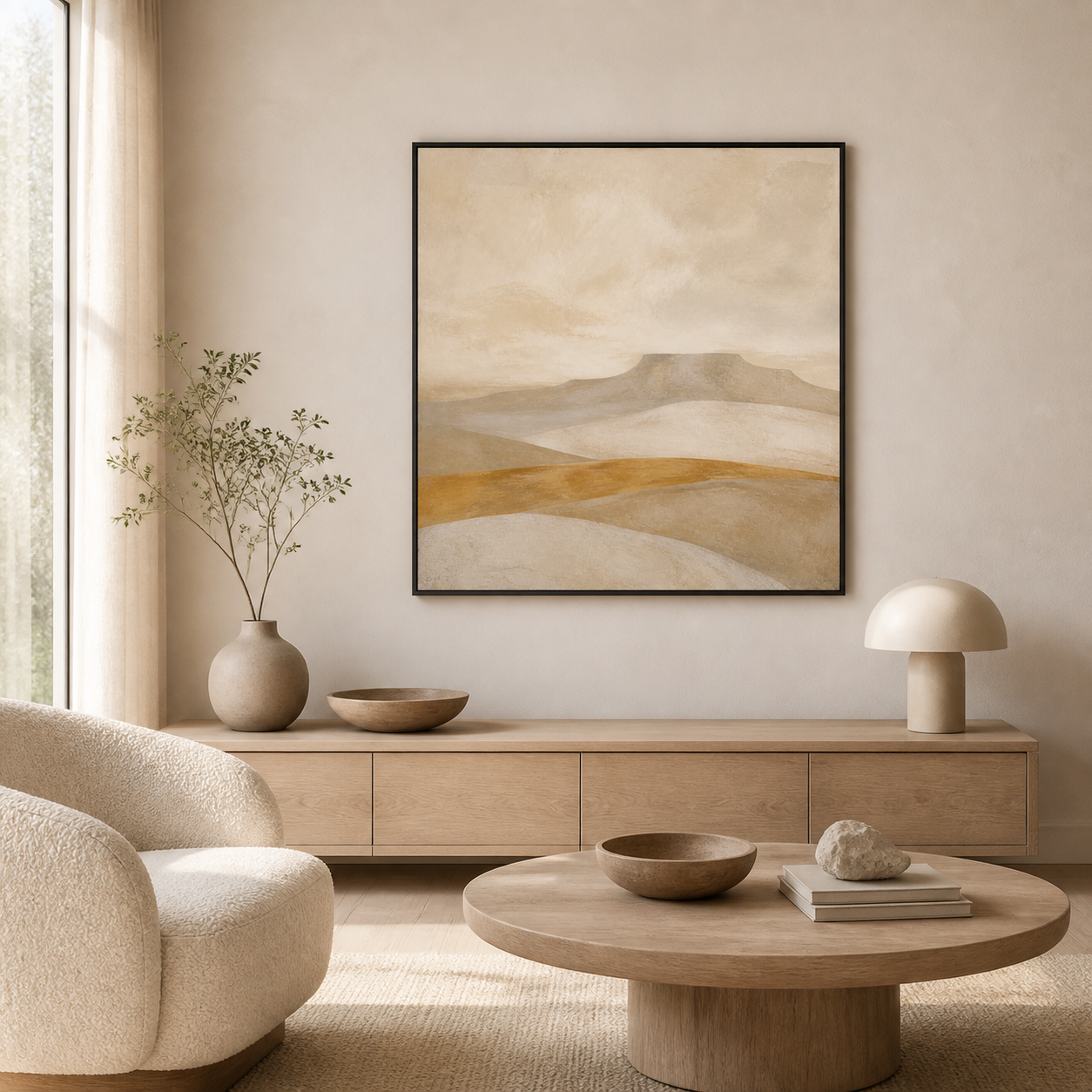 Ochre Horizon black floating frame canvas