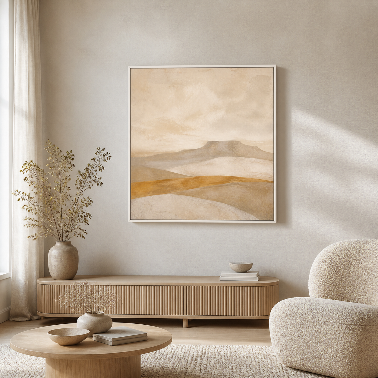 Ochre Horizon white floating frame canvas