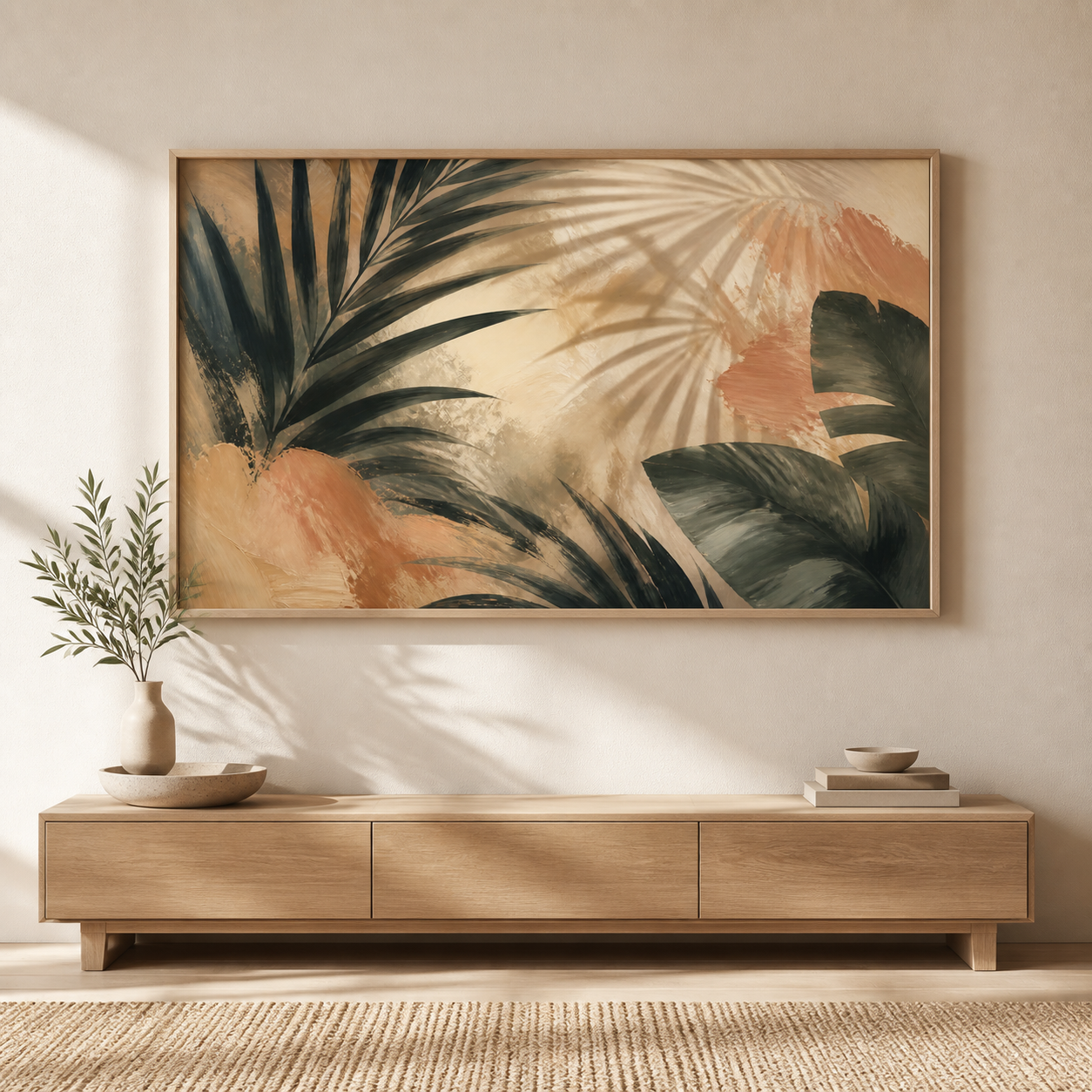 Palm Shadow birch floating frame landscape lifestyle view