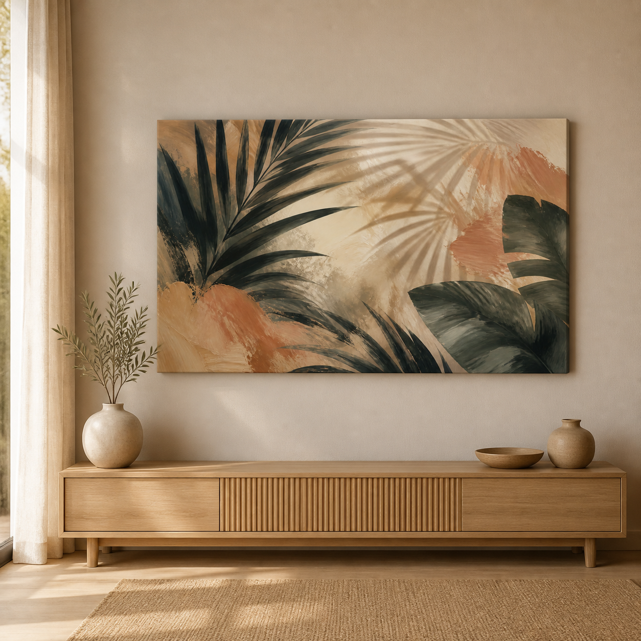 Palm Shadow landscape stretched canvas lifestyle view