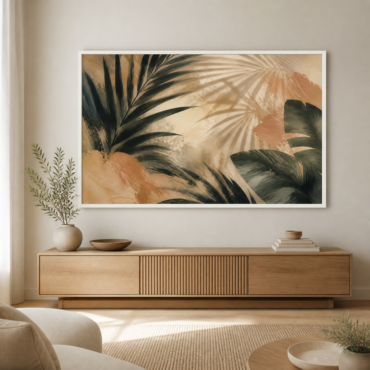 Palm Shadow white floating frame landscape lifestyle view