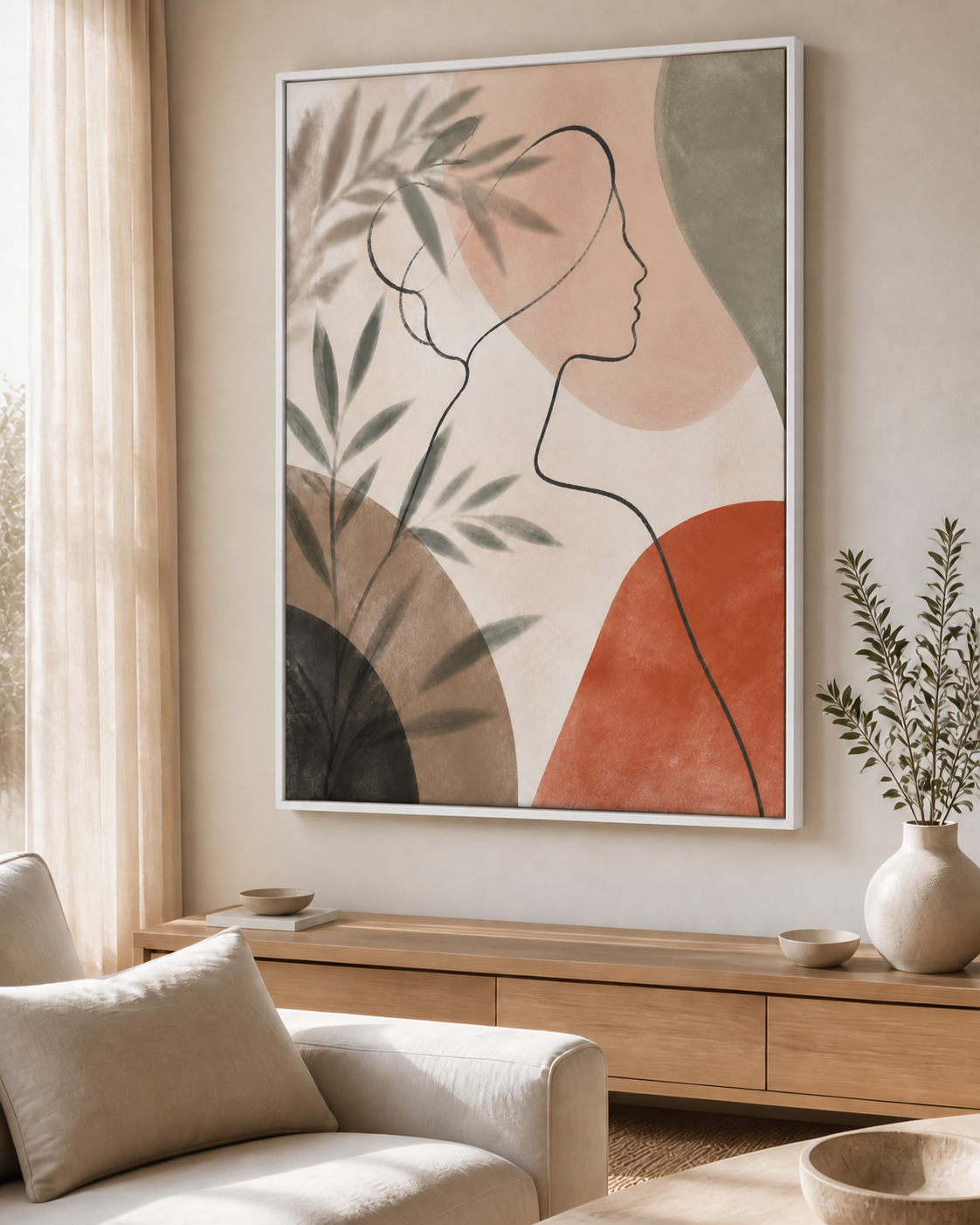 Quiet Muse canvas in a white floating frame