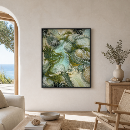Rockpool Garden black floating frame canvas