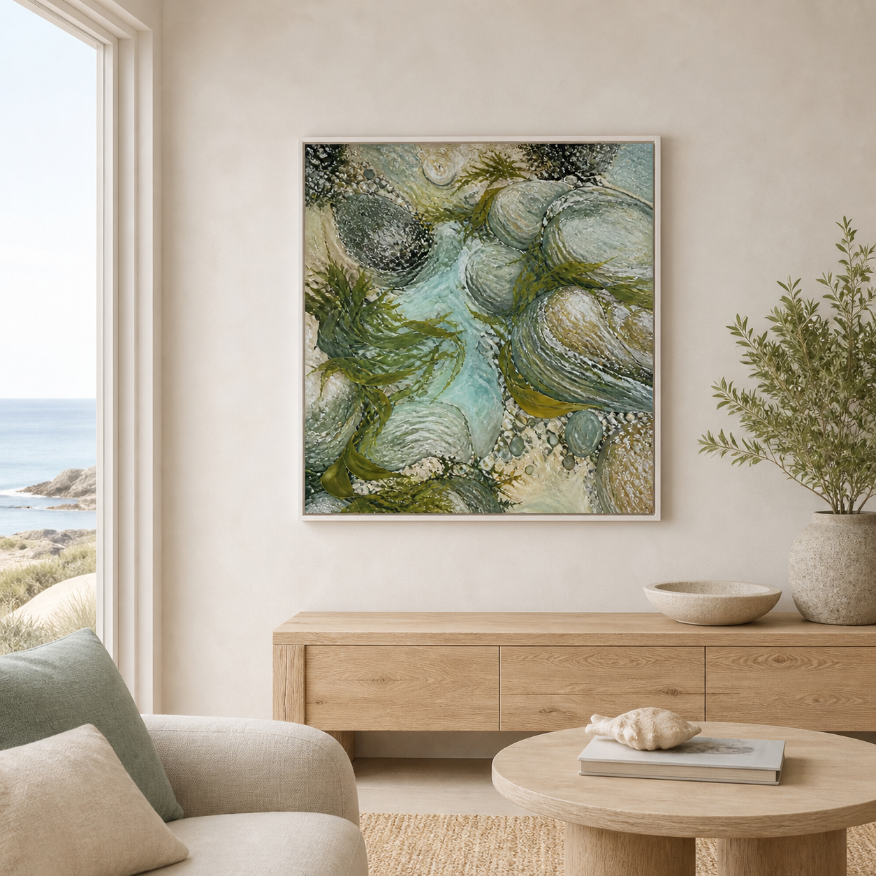 Rockpool Garden white floating frame canvas