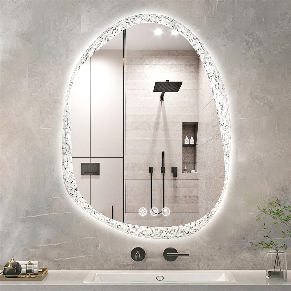 Silver LED Backlit Vanity Bathroom Mirror With Anti-Fog