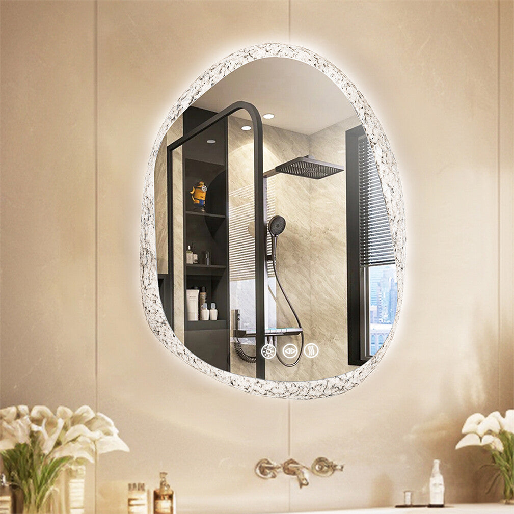 Silver LED Backlit Vanity Bathroom Mirror With Anti-Fog