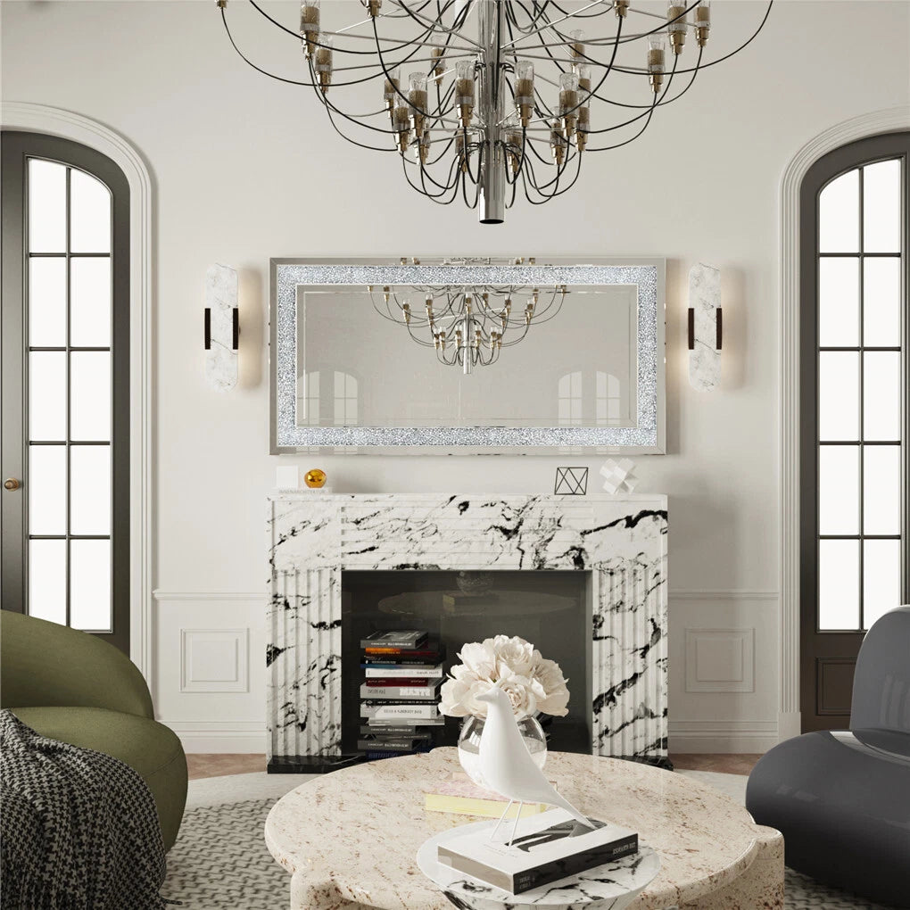 1.2m rectangular crushed crystal wall mirror, side angle
