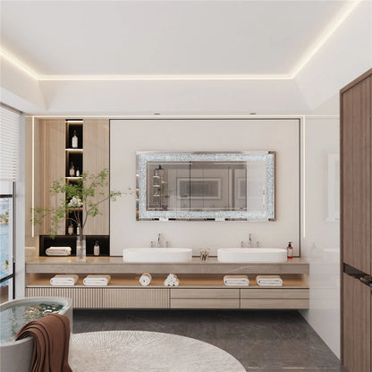 1.2m rectangular crushed crystal wall mirror, styled in room