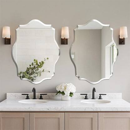 Silver Long Oval Wall Mirror 50x80cm Frameless Beveled Glass for Stylish Interiors