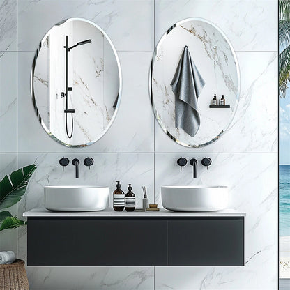 Silver Long Oval Wall Mirror 50x80cm Frameless Beveled Glass for Stylish Interiors
